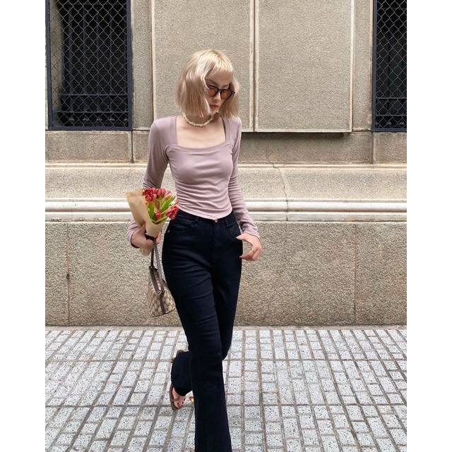 Áo thun nữ vải gân cổ vuông vạt nhọn cá tính MIEU - JA17