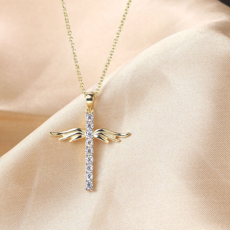 Flgo Vòng cổ Mặt Hình Đôi Cánh Thiên Thần Đính Đá Zircon Phong Cách Âu Mỹ Cổ Điển Đơn Giản Và Hoang Dã