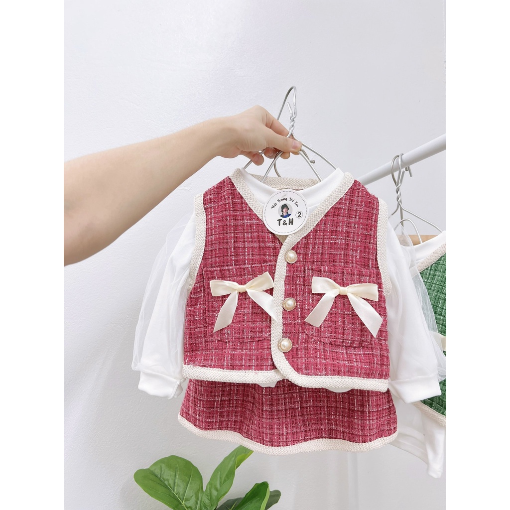 Set váy dạ tweed hàn quốc sang chảnh cho bé gái