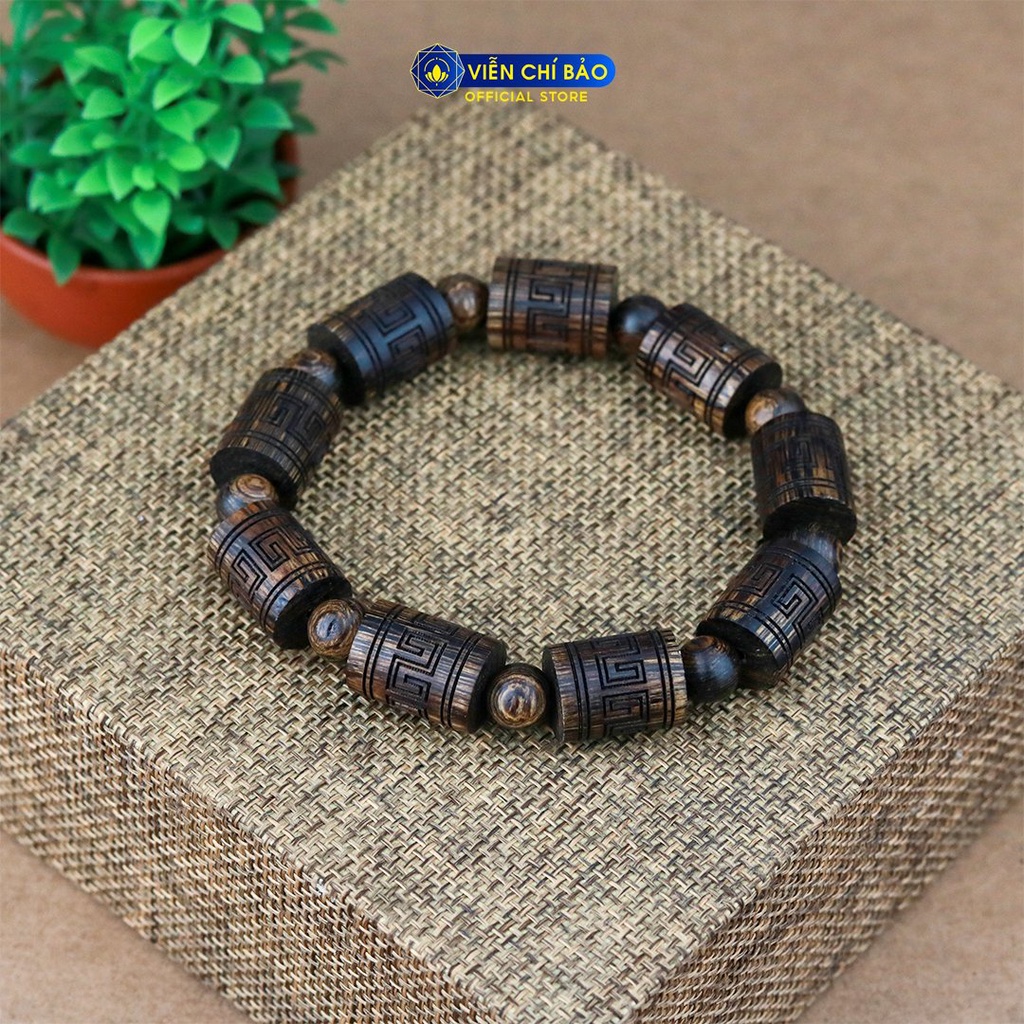 Vòng tay nam trầm hương sánh chìm đốt trúc khắc Hoa văn bình an thời trang phụ kiện trang sức Viễn Chí Bảo V000189