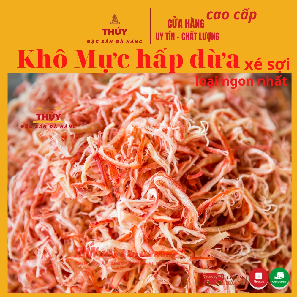 500gr Mực Xé Sợi Hấp Nước Dừa  Đặc Sản Đà Nẵng đóng túi hút chân không sạch kín đảm bảo an toàn vệ sinh thực phẩm