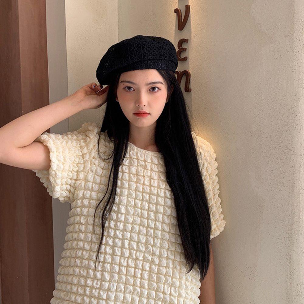 NICKOLAS Mũ Beret Mỏng Phối Ren Màu Trơn Thời Trang Mùa Hè Cho Nữ