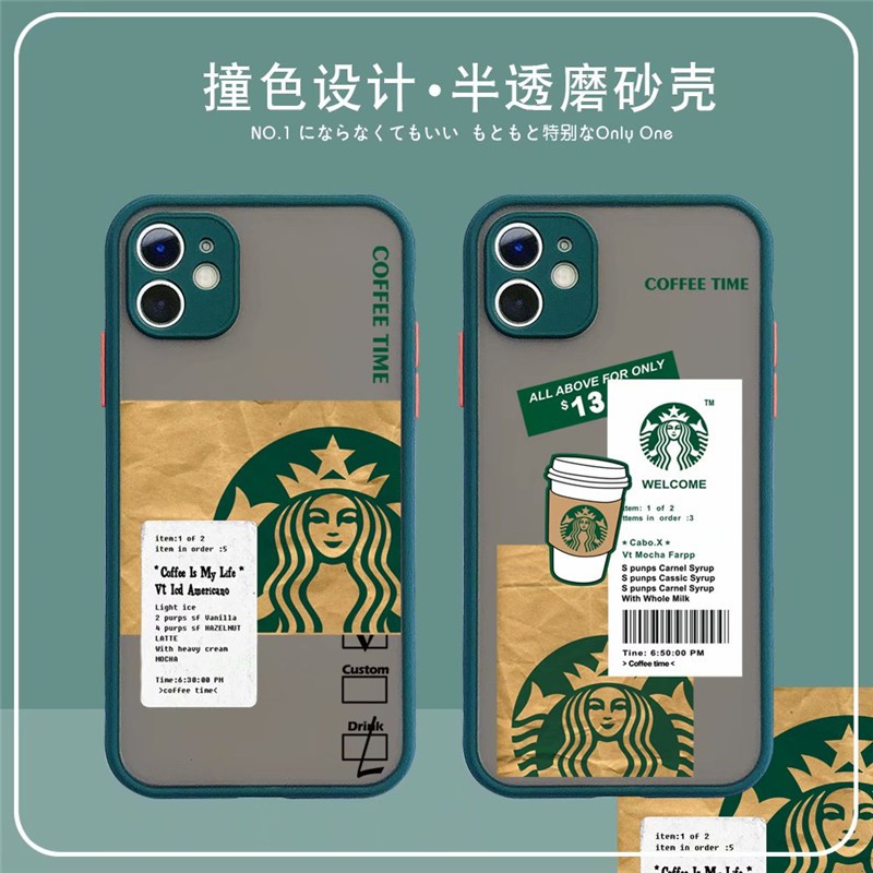 Ốp điện thoại cứng trong suốt hình starbucks bảo vệ cho Iphone 12 promax iphone13 7 plus 8plus 11 pro MAX cover X XR XsMax