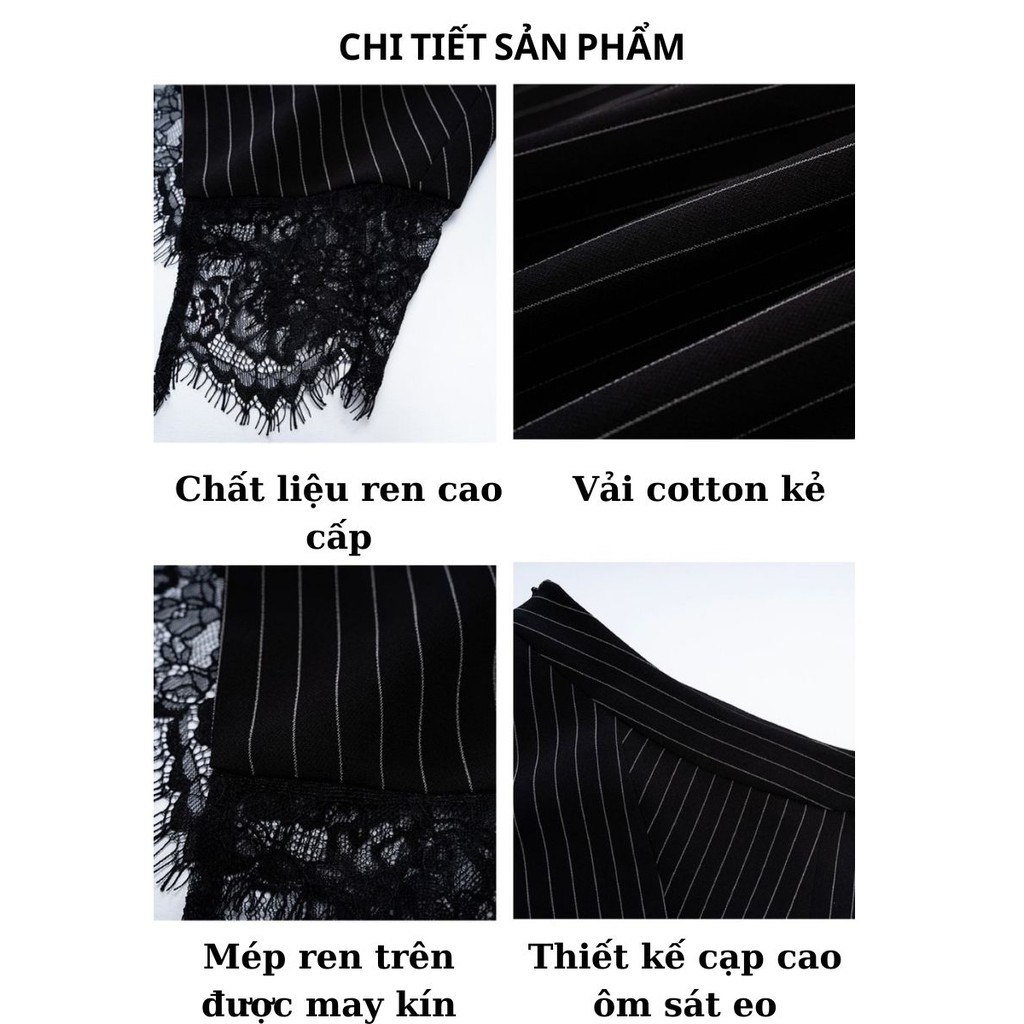 Chân váy nữ kẻ body phối ren hai lớp BY AUGUST DESIGN | BigBuy360 - bigbuy360.vn