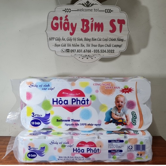 Giấy vệ sinh Hòa phát cá 3 lớp 10 cuộn chính hãng cao cấp cho quán ăn, nhà hàng