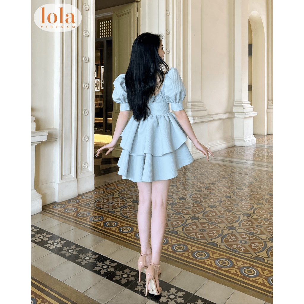Đầm Xòe Tay Phồng LOLA VIETNAM Cổ Vuông Xếp Tầng Tay Phồng Lolita Váy Thiết Kế Đi Tiệc Cưới Sang Chảnh Siêu Xinh DA09