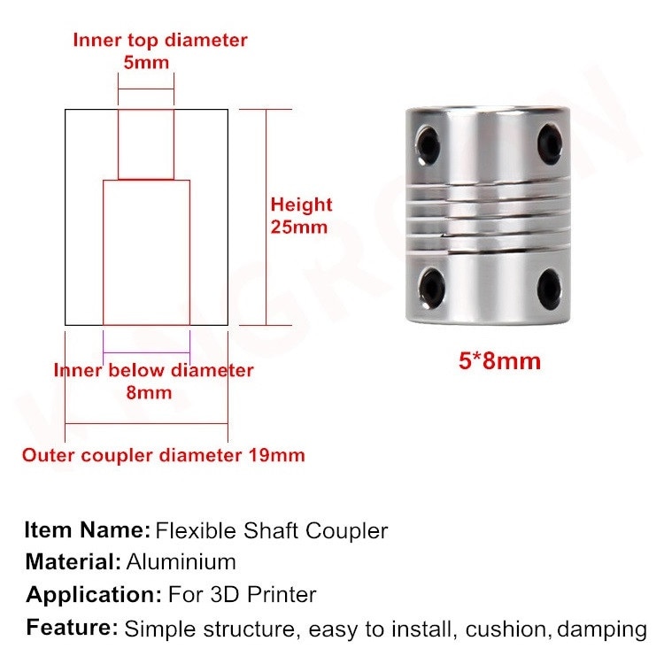 Khớp nối trục động cơ cho xe điều khiển từ xa 5mm đến 8mm Od 19x25mm size 3 / 4 / 5 / 6 / 6.35 / 7 / 8 / 10mm
