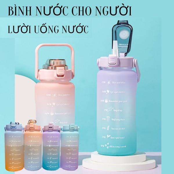 Bình Nước 2 lít Tặng Kèm Sticker Có Vạch Chia Nhắc Giờ Cho Người Lười Uống Nước, Bình Nước Thể Thao 2L