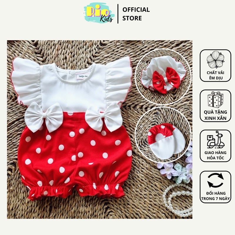 Set Bodysuit áo liền thân chấm bi thiết kế cao cấp cho bé gái sơ sinh diện ở nhà, đi chơi - Riokids BD16