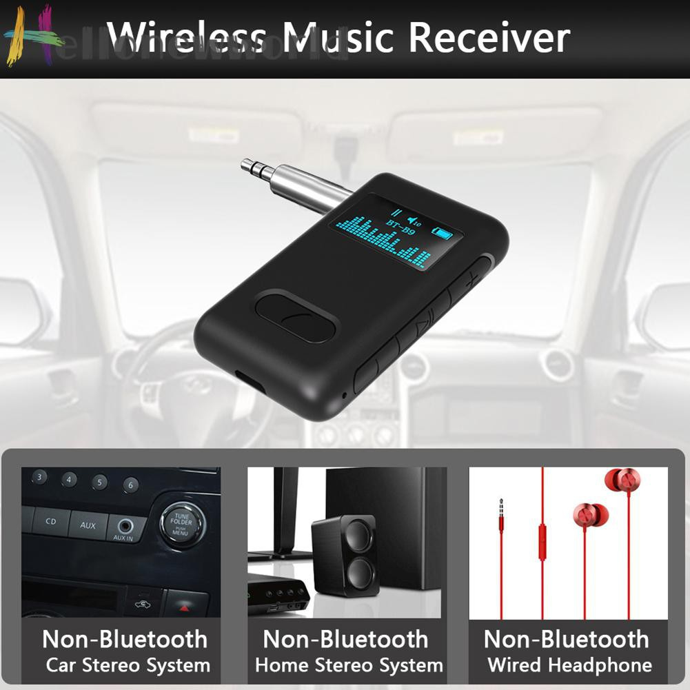 Hellonewworld B9 3.5mm Bluetooth 5.0 Receiver OLED AUX Handsfree Wireless Audio Adapter 