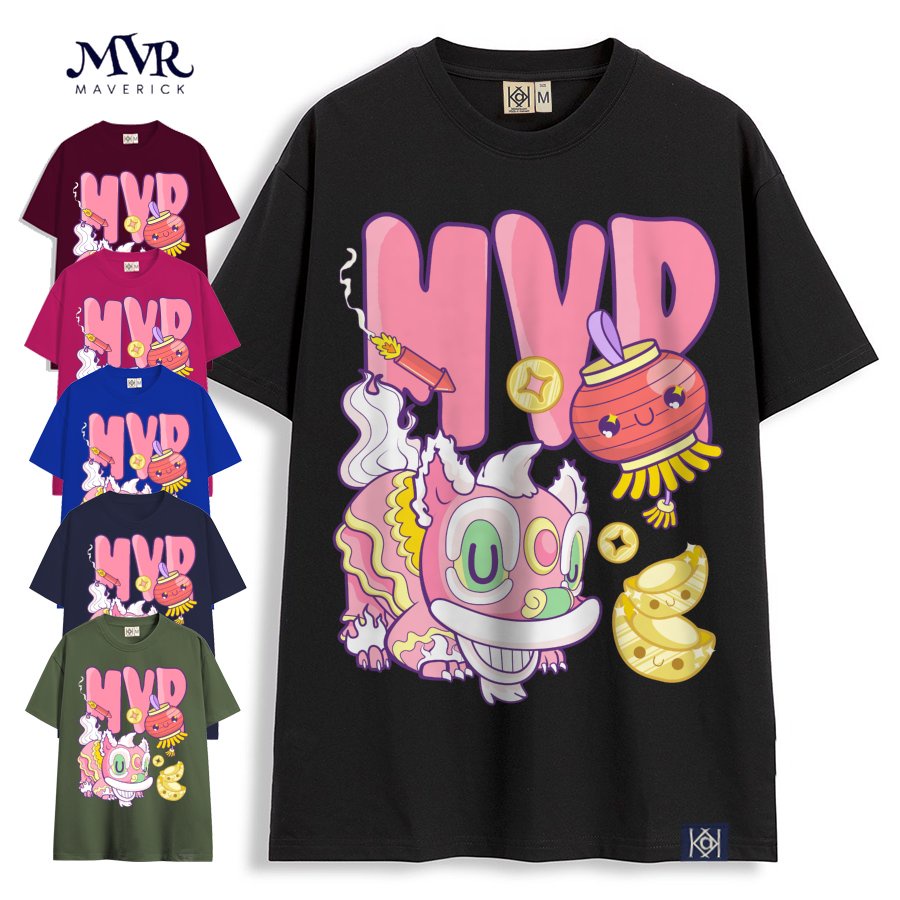 Áo Thun Nữ Unisex Mát Tay Lỡ Hình In Lân Hồng Tết 2023 Dễ Thương Áo Phông Cotton MVR Sản Xuất Tại Việt Nam KK1364