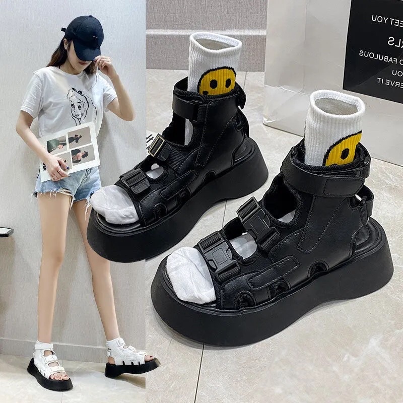 SANDAL ĐẾ ĐỘN 🚒 4cm đế 🚛 sandal da 🛵 dép cao / giày ulzzang