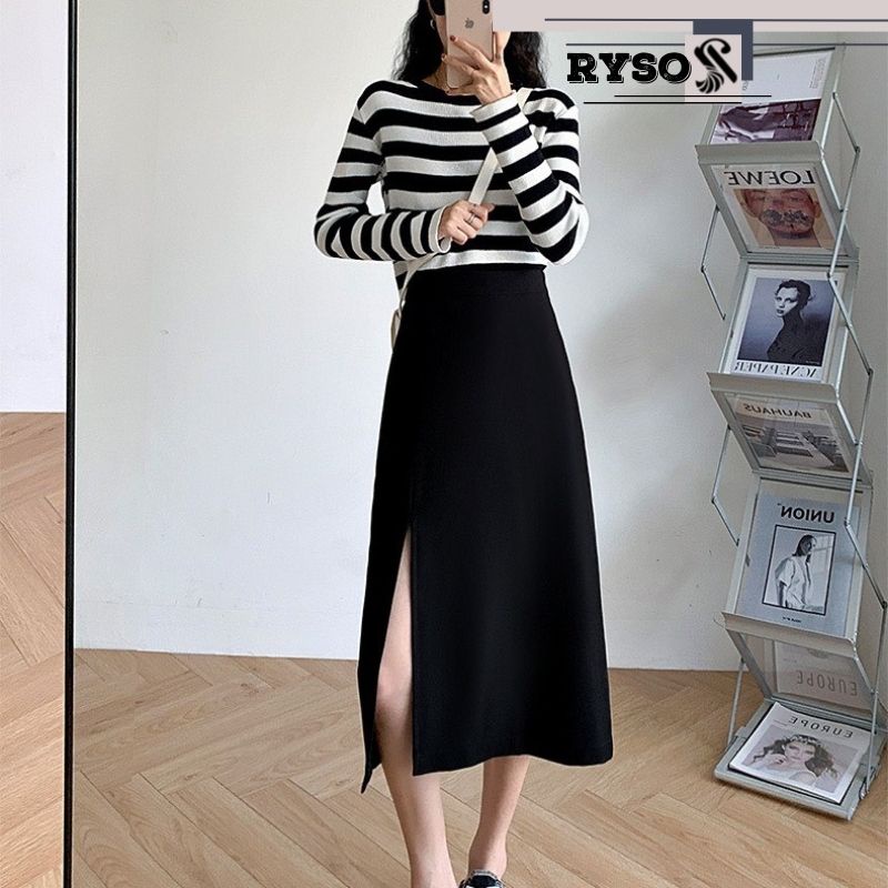 Chân váy dài ulzzang chữ A xẻ cạnh dáng dài nữ công sở cao cấp