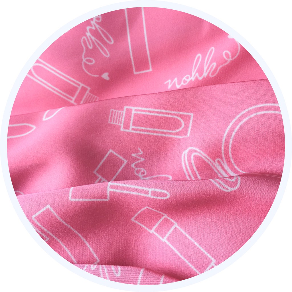 Bộ pyjama nữ áo cộc quần đùi họa tiết cây son chất lụa màu hồng đậm Xumaki Store BO012A