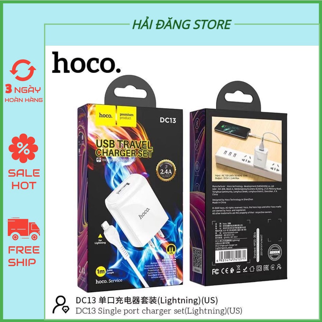 Bộ Cốc sạc,Củ sạc nhanh kèm dây Hoco DC13 Bảo Hành 12 Tháng