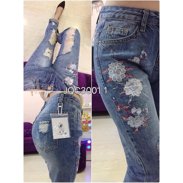 QUẦN: jean baggy thêu hoa JQC3001