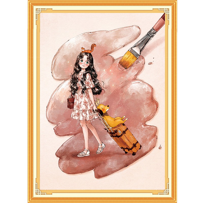 Tranh Thêu Chữ Thập Forest Girl Dreamy Pink