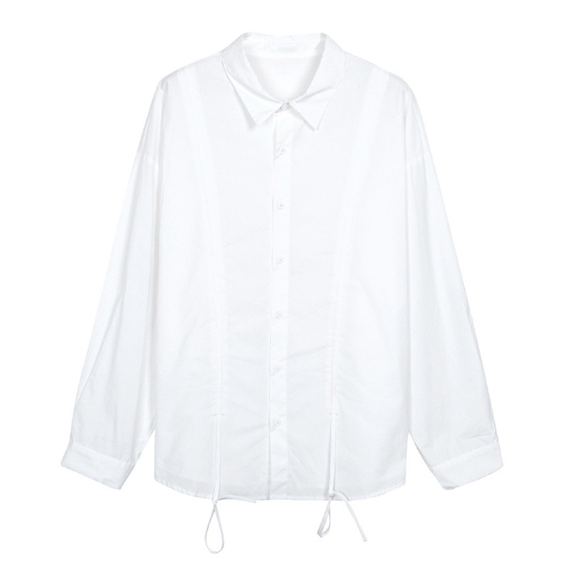 Áo sơ mi trắng dài tay phối dây rút phong cách Hàn Quốc cho nữ