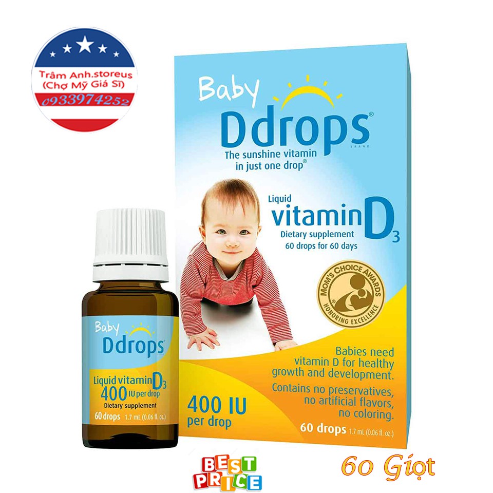 Baby Ddrops Vitamin D3 Cho Trẻ Sơ Sinh 60 / 90 Giọt (USA) Date 2023
