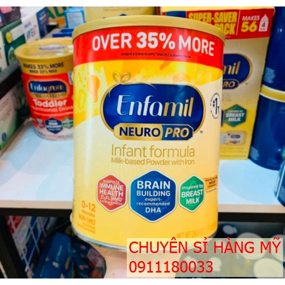 MẪU MỚI -2024 Sữa Bột Enfamil Neuro Pro Hộp Giấy Vàng 890g  - Mỹ