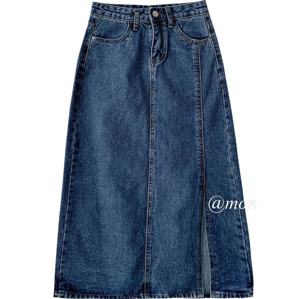 2101550 Chân váy jeans dáng dài nữ ulzzang xẻ bên nhiều màu chất jeans dày dặn có size | BigBuy360 - bigbuy360.vn