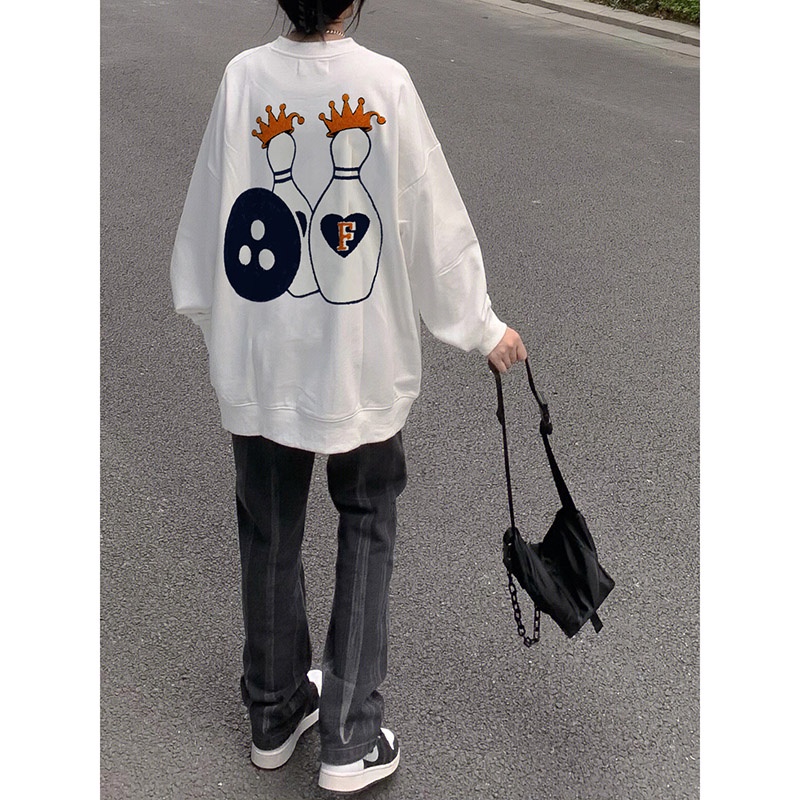 SELVZE Áo sweater cổ tròn chất liệu cotton cao cấp thời trang theo phong cách Mỹ cho nữ