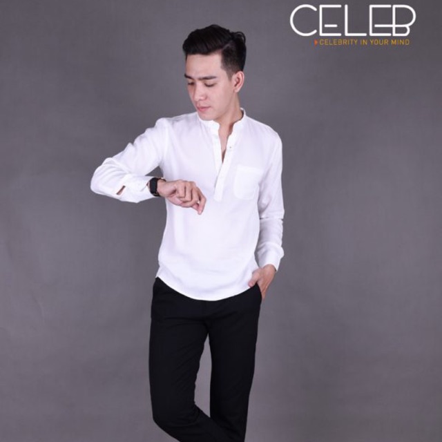 Áo sơ mi trắng cổ trụ cho nam