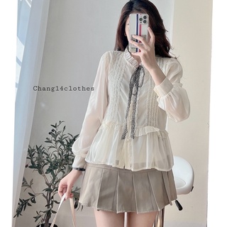 Áo sơ mi voan lụa dáng babydoll xoè nhẹ 2 lớp không ngứa mát