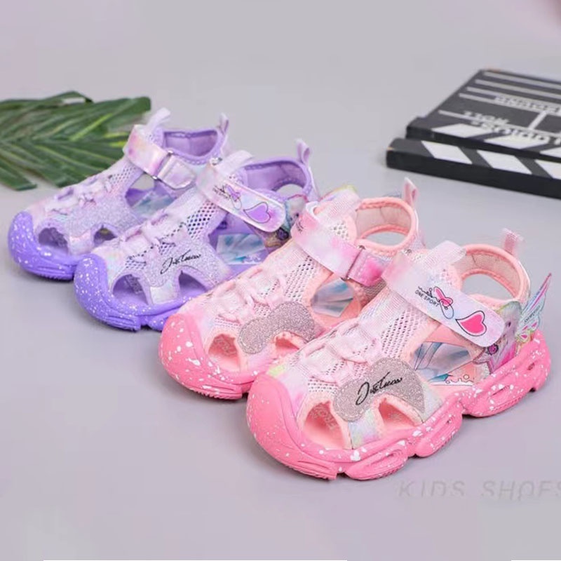 Xăng đan Đế Mềm Chống Trượt Thoáng Khí Đính Đèn LED Dạ Quang Thời Trang Cho Bé Gái