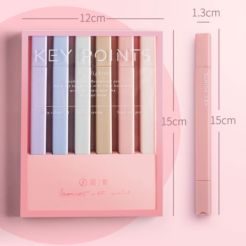 Set 6 Bút Bắt Sáng Màu Sắc Dịu Nhẹ Hai Đầu Cọ Mảnh C7117