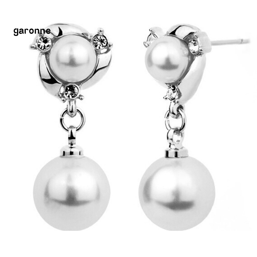 GA_Elegant Princess Shiny Rhinestone Dangle Round Imitation Pearl Stud Earrings