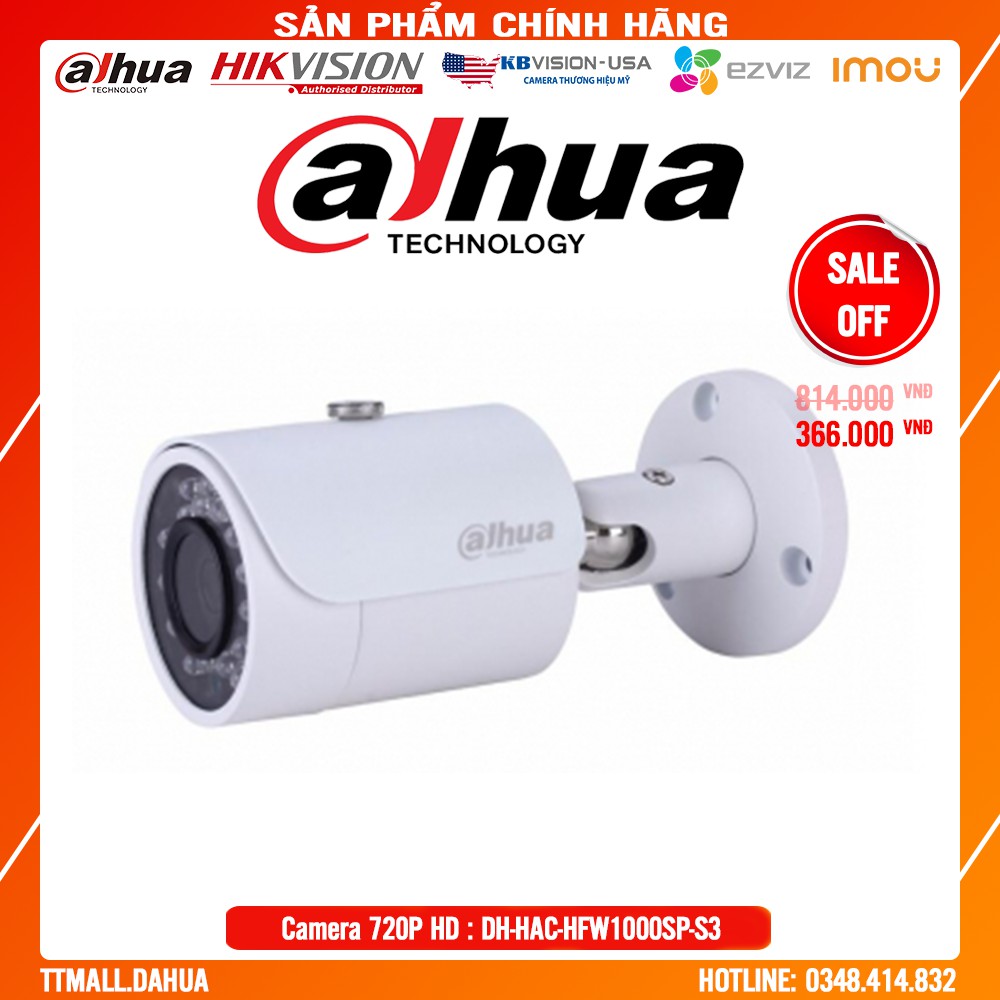 Camera Dahua DH-HAC-HFW1000SP-S3 1MP 720P Full HD - Bảo hành chính hãng 2 năm