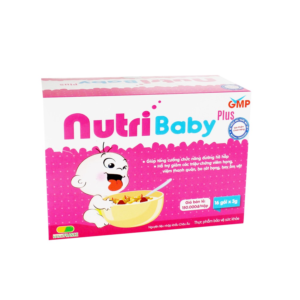 Nutri Baby Plus - hỗ trợ tăng cường sức đề kháng, nâng cao thể trạng cho trẻ, giảm các triệu chứng viêm họng, thanh quản
