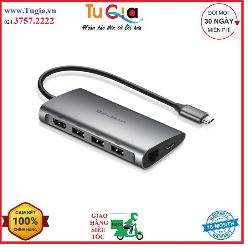 Hub USB Type-C 8 Cổng HDMI/USB 3.0/SD/TF/LAN Gigabit (RJ45) Ugreen 50538 - Hàng Chính Hãng