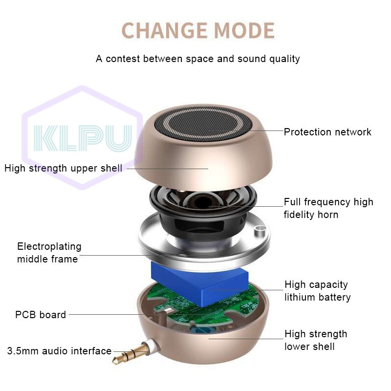 KLPU Portable Mini Wireless Speaker Rechargeable 3.5mm Mobile Phone Plug External Amplifier #VN