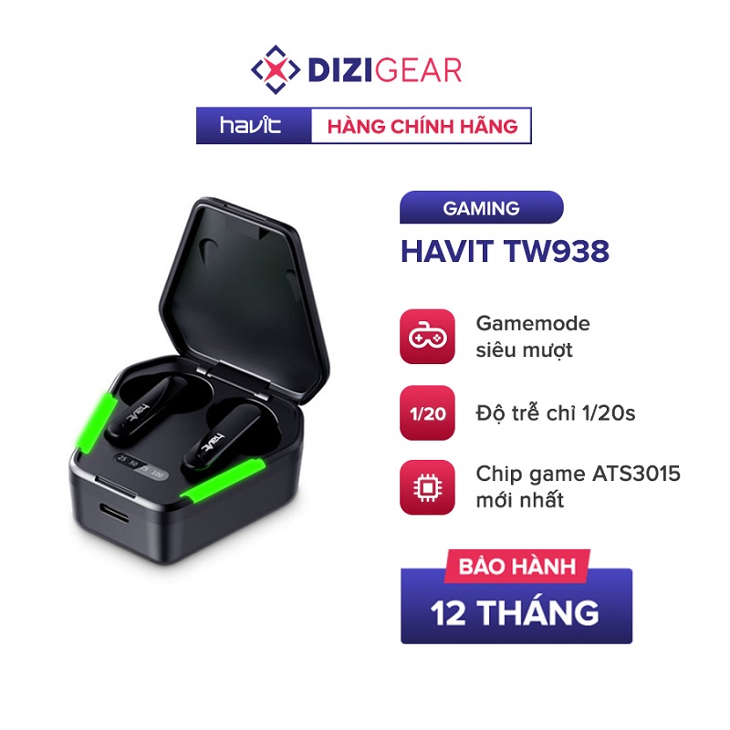 Tai Nghe Gaming TWS HAVIT TW938 Bass Chất Game Mượt, Chip ATS3015 Giảm Độ Trễ 0.05s - Chính Hãng BH 12 Tháng Dizigear