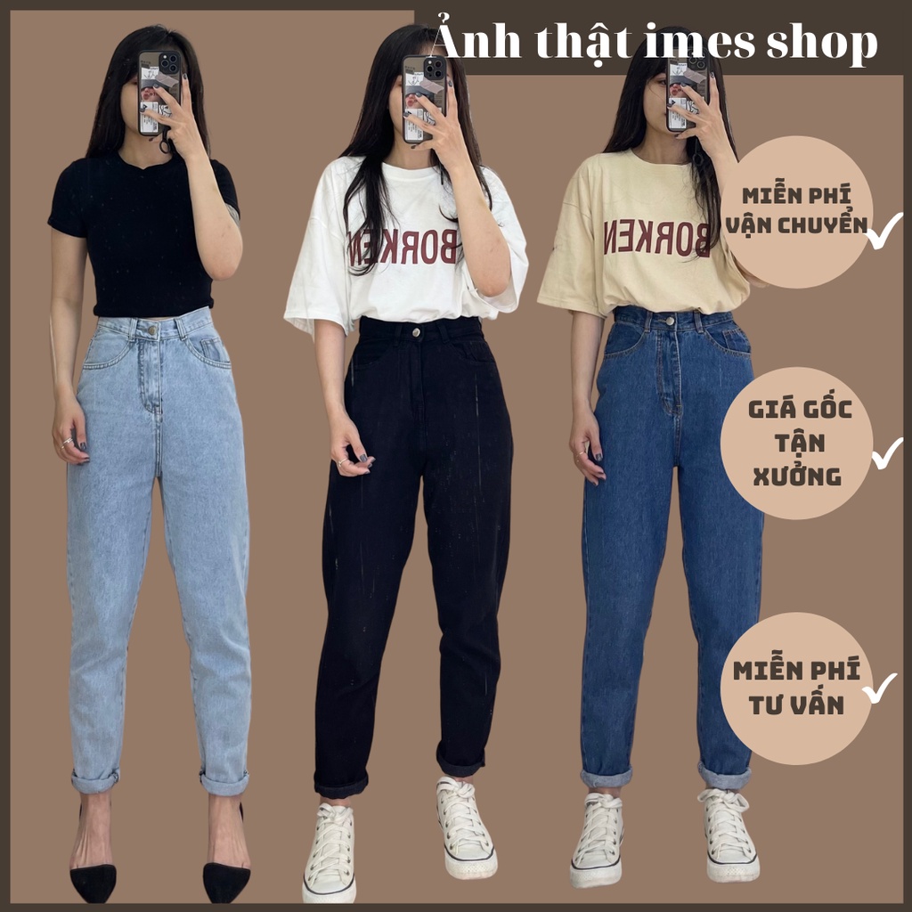 Quần bò nữ, quần Jean bò baggy nữ cạp cao phong cách Ulzzang Hàn Quốc 1639 imes shop