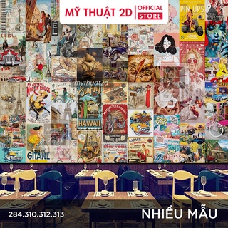 Decal mẫu Pop Retro - Màu hoài cổ decor kệ quầy, tiệm quán bar - kt 120x60cm/set