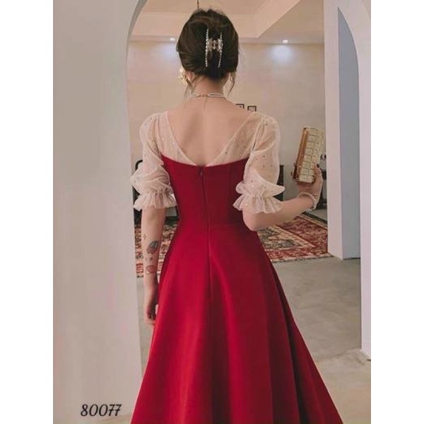 Đầm dự tiệc cotton phối tay voan siêu sang chảnh Inla BT175