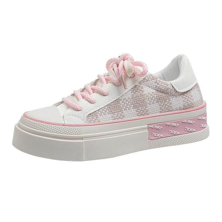 Giày thể thao nữ vải caro đan kim tuyến đế cao 4cm Luxyshoe