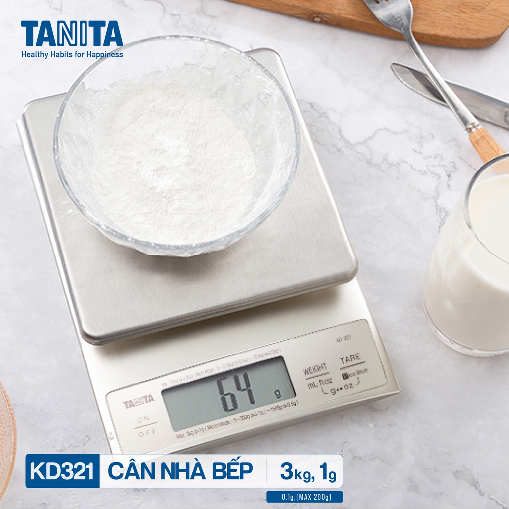 Cân tiểu ly điện tử nhà bếp mini Tanita KD321 3kg - 0.1g chính hãng nhật bản, dùng làm bánh, hỗ trợ giảm cân, tặng pin