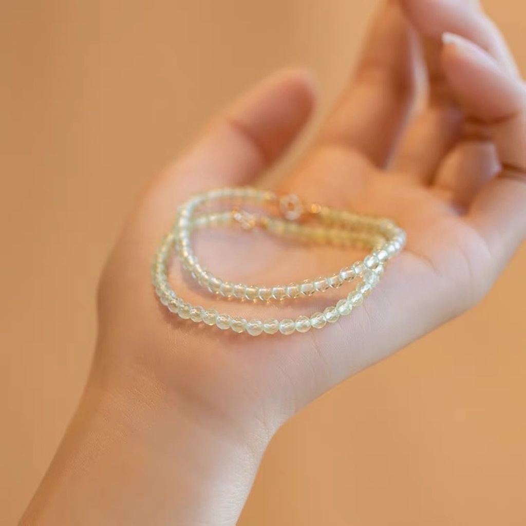 [Hàng Mới] Vòng Đeo Tay Hạt Đá Prehnite Màu Xanh Lá Phong Cách Dân Tộc Tươi Mới