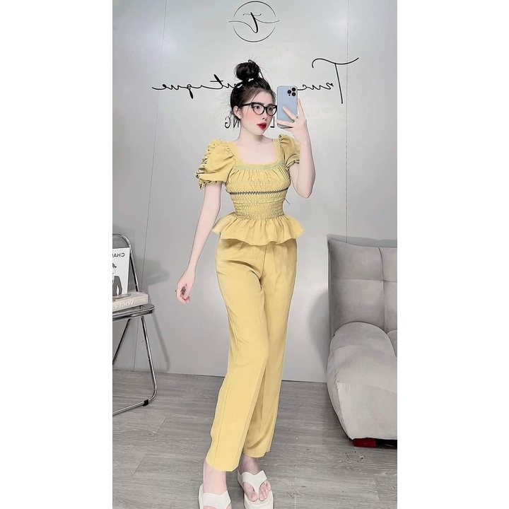 Đồ bộ nữ  áo nhúng thun quần ôm có lưng thun * Set đồ bộ nữ thời trang