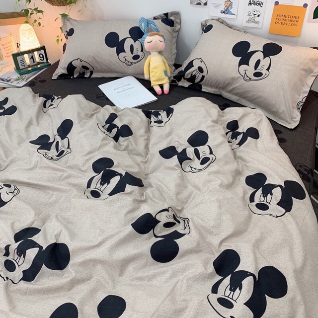 Set Chăn Ga Cotton Poly Chuột Mickey Ga Đen Đậm Cực Chất Và Ngộ Nghĩnh Shinbedding.shop