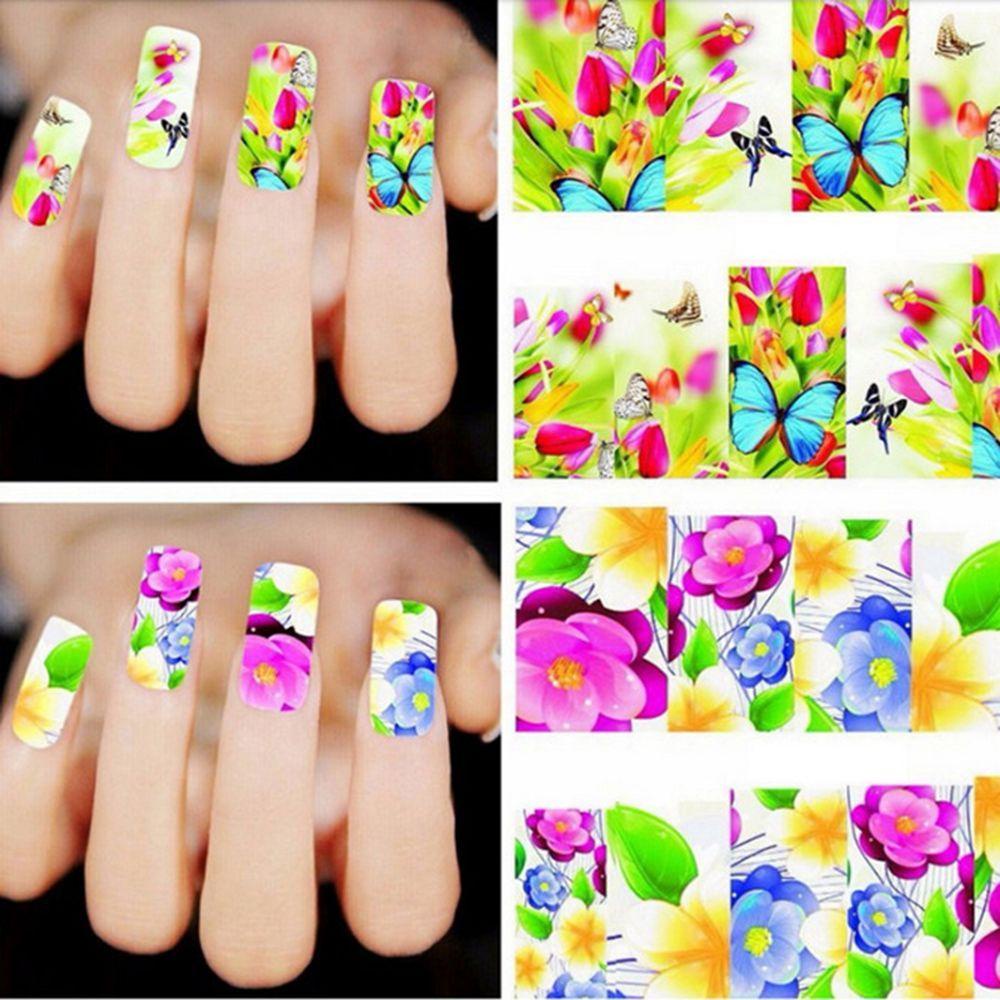 Set 50 Tấm Nhãn Dán Acrylic Hình Xăm Họa Tiết Hoa Trang Trí Móng Tay Tạm Thời DIY