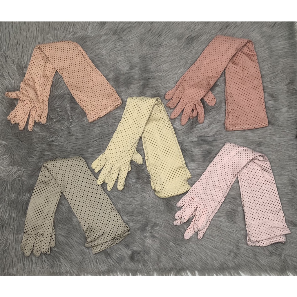 HCM]Combo 5 đôi găng tay dài 65cm ,họa tiết trơn và chấm bi , co giãn vải cotton thoáng mát, ảnh thật , bảo đảm giao đú