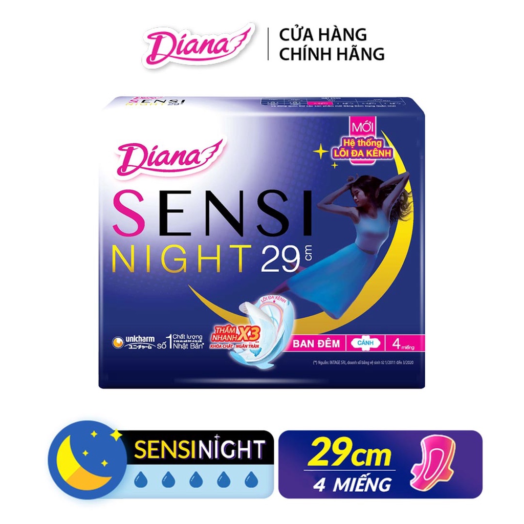Băng Vệ Sinh Diana Sensi Night Ban Đêm Gói 4 Miếng 29cm