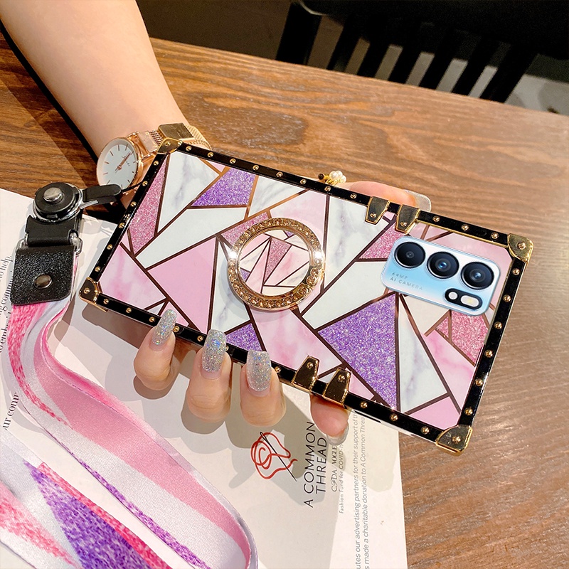 Ốp Điện Thoại Chống Sốc Họa Tiết Vân Kim Cương Kèm Dây Đeo Và Giá Đỡ Dành Cho OPPO Reno 4 Pro Reno 3 Pro Reno 2 Z 2Z