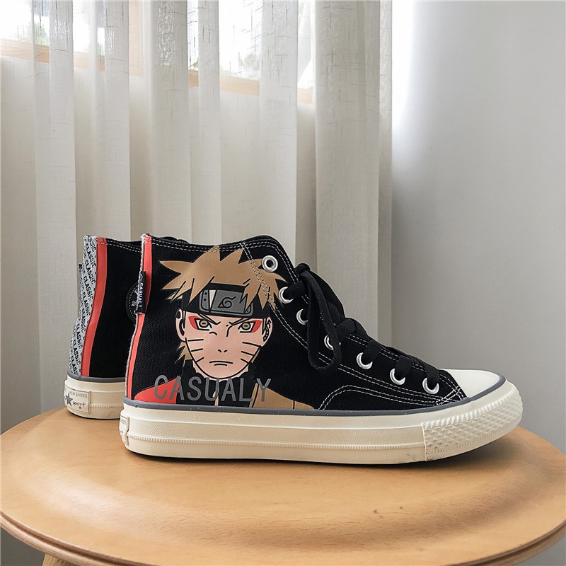 Giày thể thao nam nữ cổ cao in hình Naruto Sasuke Đại Chiến Làng Lá anime chibi size 38-44