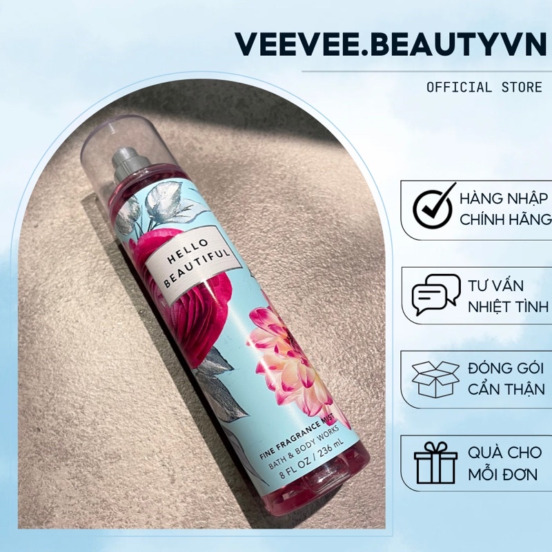 Body Mist HELLO BEAUTIFUL - Xịt Thơm Toàn Thân Bath and Body Works BBW Khử Mùi Nước Hoa